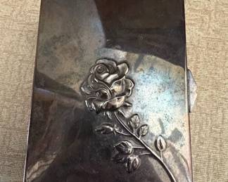 Vintage Rose Embossed SilverPlated Cigarette Case