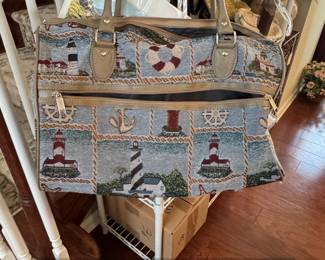 Vintage Pioneer Express Lighthouse Tapestry Duffel Bag