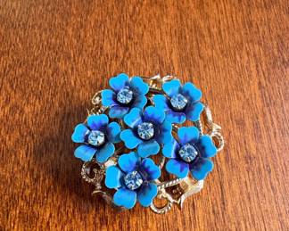 Vintage Avon Love Blossoms Blue Enamel Flower Brooch