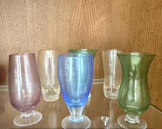 Set of Vintage Colored Glass Footed Goblets