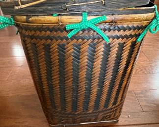 Vintage Thai HandWoven Bamboo Rice Basket with Lid