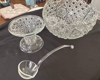 American Brilliant Cut Glass Punch Bowl Set with Ladle and Cups third image