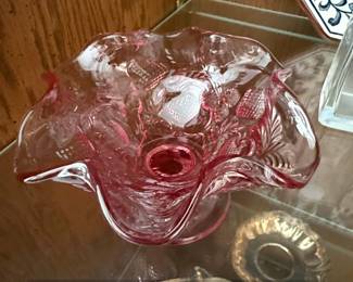 Fenton Art Glass Strawberry Pattern Footed Bowl second image