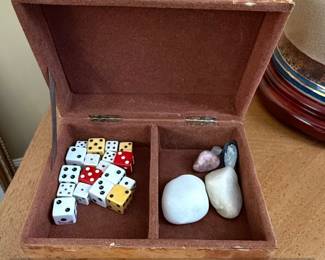 Vintage Decorative Hinged Box with Dice and Stones second image