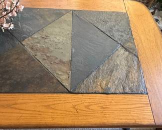Oak and Slate Tile Top Coffee Table with Metal Base second image