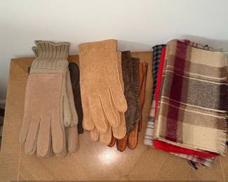 Collection of Leather and Suede Gloves with Wool Scarf