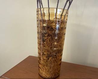 Amber Glass Cylinder Vase with White Cherry Blossoms third image