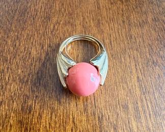Vintage Avon Coral Bead and GoldTone Ring
