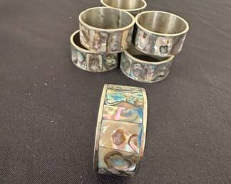 Abalone Shell Inlaid Napkin Rings Set of 6 second image