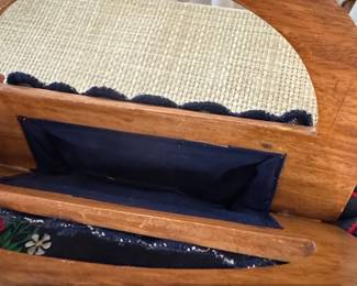 Vintage Embroidered Denim Handbag with Wooden Handle and Strawberry Motif second image