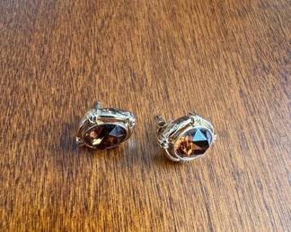 Vintage Amber Crystal Earrings with GoldTone Setting