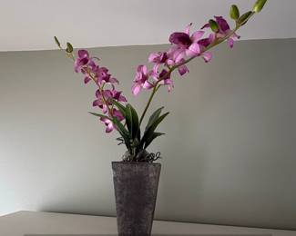 Artificial Purple Dendrobium Orchid Arrangement in Textured Square Vase