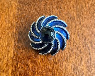 Vintage Avon Moonwind Brooch with Blue Enamel and Black Cabochon
