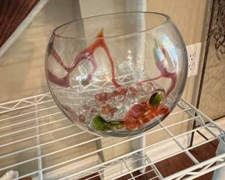 Blown Glass Fish Sculpture Bowl