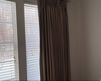 Vintage Striped Pinch Pleat Curtains with Brass Rod