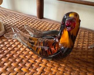 Murano Style Hand Blown Glass Duck Figurine