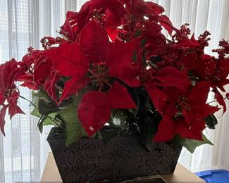 Artificial Poinsettia Arrangement in Decorative Planter second image