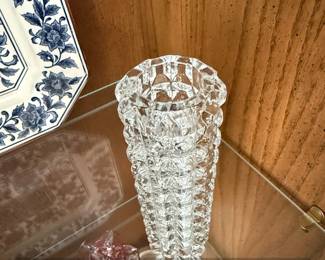 Vintage Cube Textured Cylinder Crystal Bud Vase second image