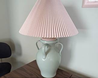 Celadon Ceramic Urn Table Lamp with Pleated Shade