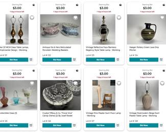 MCM Glass Lamps, Antique Reticulated Baskets, Haeger Pitcher, Fenton Glass, Tiffany & Co. dishes, swirly plaster lamps