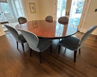 Hickory White dining table (shown with leaf); includes pads 64" diameter with 24" leaf - $3000