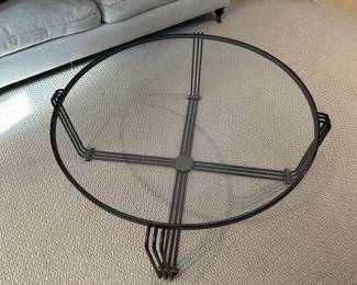 Pottery Barn 36" diameter metal/glass coffee table 16"H - $150