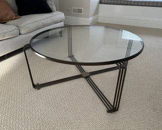 Pottery Barn 36" diameter metal/glass coffee table 16"H - $150