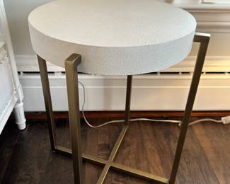 (2) Restoration Hardware Aubrey shagreen - embossed leather topped round side tables. 20" diameter x 24"H - $250 each