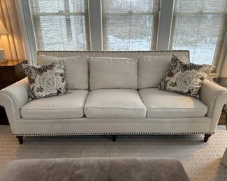 Walter E. Smithe linen sofa (as is - see small tear in next photo) 93"W x 48"D x 38"H - $350