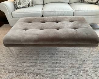 Walter E. Smithe upholstered ottoman with lucite legs 48" x 30" x 19"H - $300