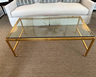 Highland House "Celine" brass/glass coffee table 52" x 28" x 18"H - $1200