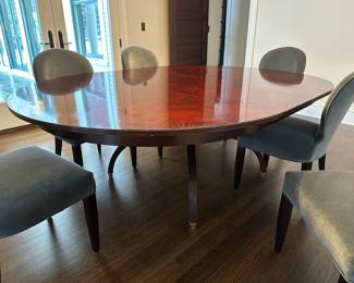 Hickory White dining table (shown with leaf); includes pads 64" diameter with 24" leaf - $3000