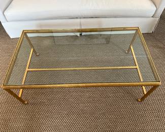 Highland House "Celine" brass/glass coffee table 52" x 28" x 18"H - $1200