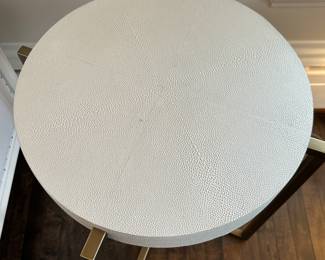 (2) Restoration Hardware Aubrey shagreen - embossed leather topped round side tables. 20" diameter x 24"H - $250 each
