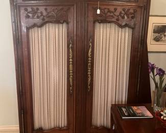 French Provincial carved Oak armoire 