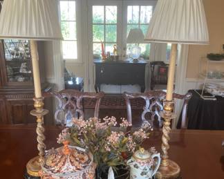 Custom lamps, Kutani Footed jar, Japanese porcelain teapot 