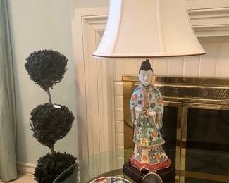 Glass top table and lamp