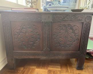 Close look at carving on chest