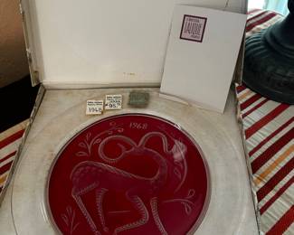 Mint in box Lalique crystal year plates 60’s and 70’s