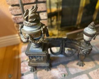 Pair of antique bronze andirons