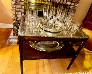 Huge sterling tray! Wonderful bar cart