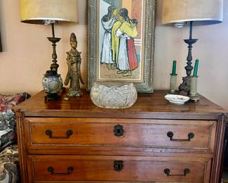 Antique French Dresser Millard Sheets signed litho  Mexican Babysitters