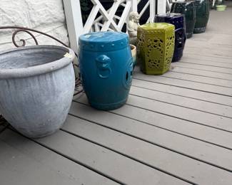 Wide variety of garden stools and pots. 