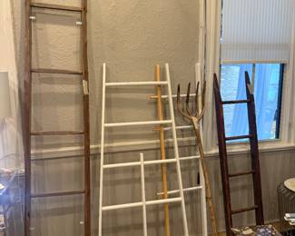 Vintage ladders. Great for blanket storage. 