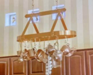  05 Copper Hanging Pot Rack With Various Decor