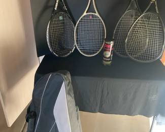 Four Fine Tennis Rackets, Bag, And More