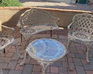  02 Four Piece Cement And Glass Patio Set