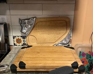 Wooden Cutting boards. Also have glass ones.