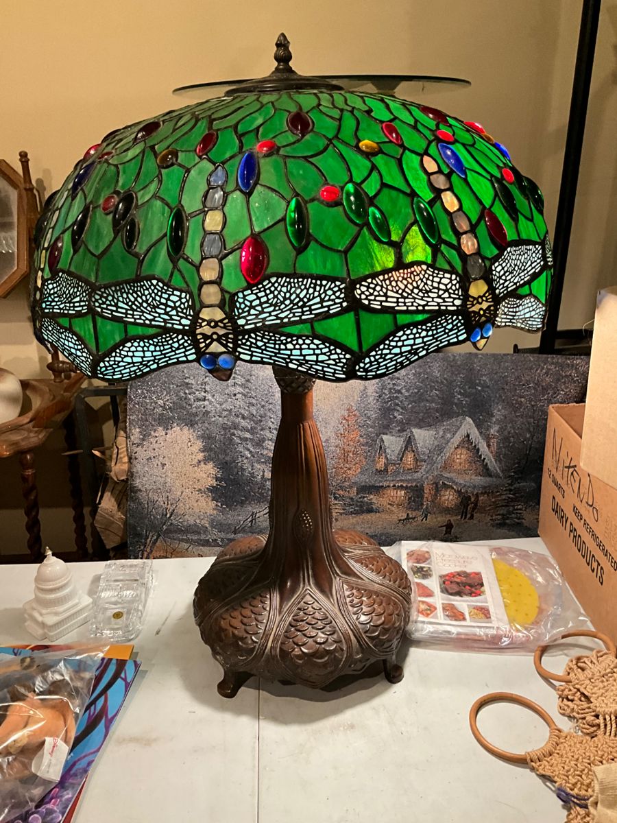 Tiffany type dragon fly lamp. One of two
