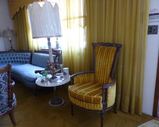 Vintage furniture & bric-a-brac, artwork & custom window treatments are also for sale.
